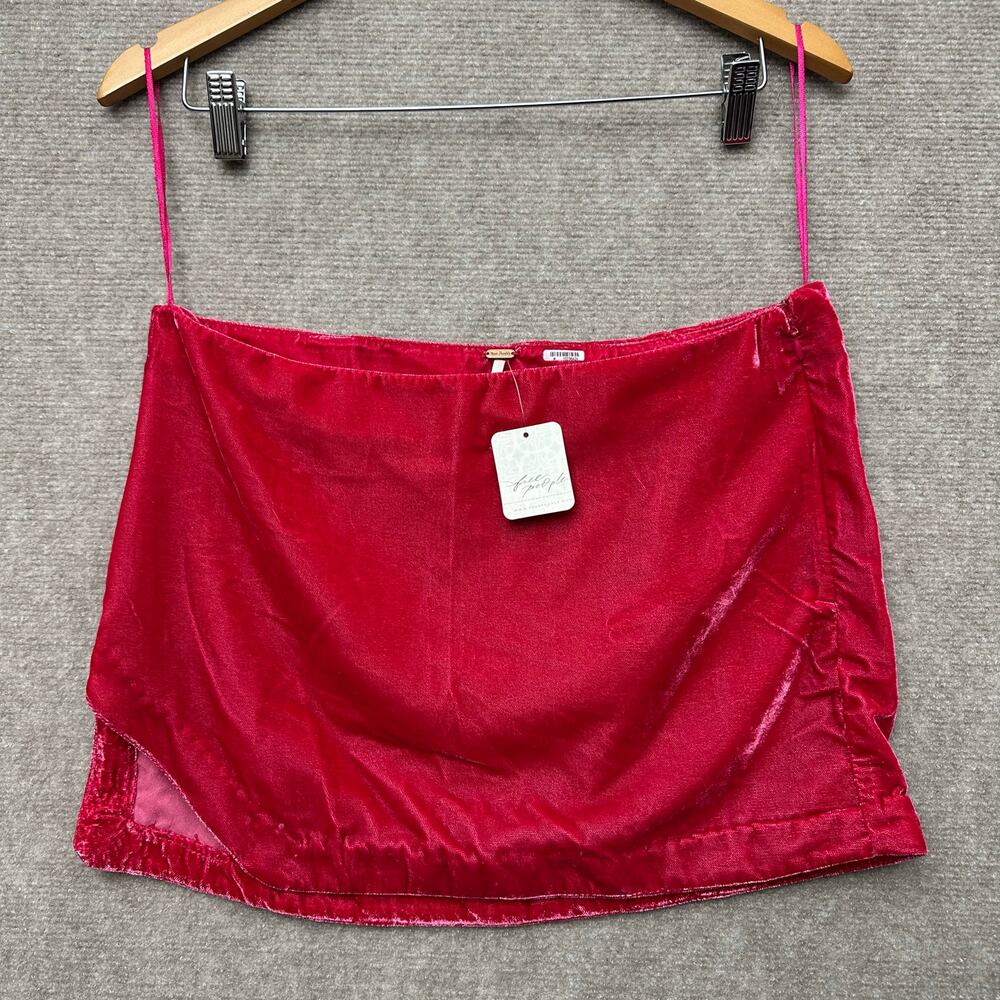 Free People Annalise Velvet Mini Skirt Reddish Hot Pink Phenom Barbie Slit 8 NEW